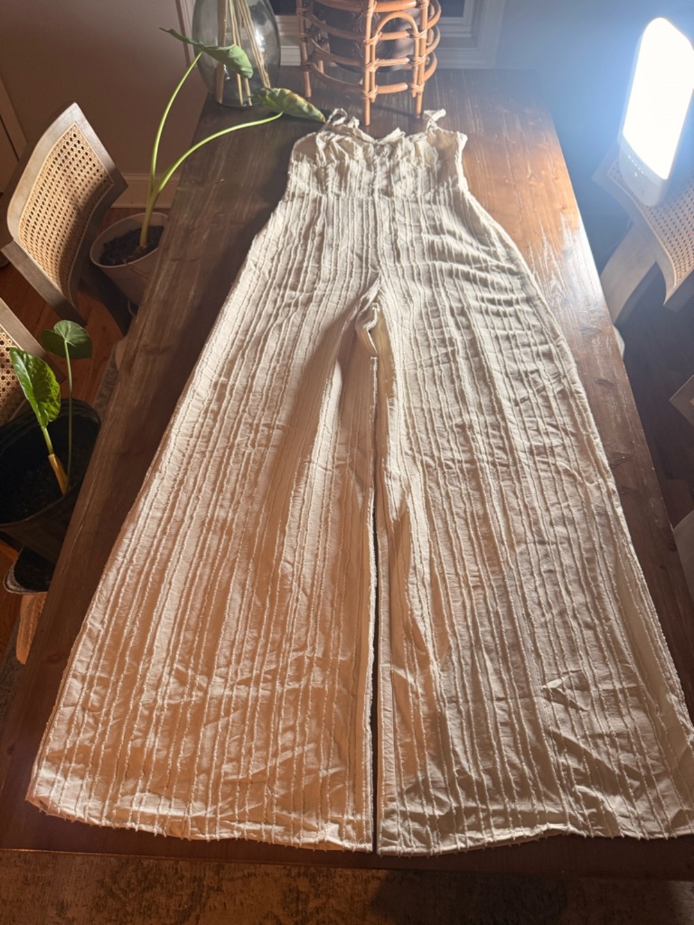 Fashion Nova Cream Wide-Leg Textured Jumpsuit